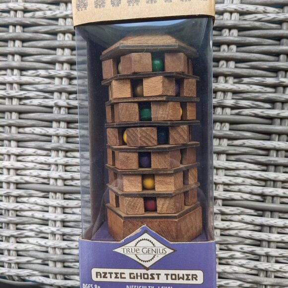 Perfect gift!True Genius Aztec Ghost Tower Wood Brainteaser Puzzle - Picture 1 of 6